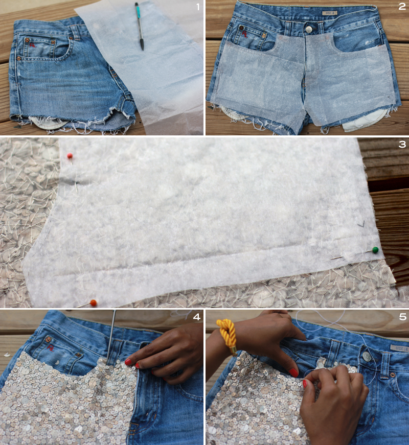 Sequin Embellished Denim Shorts 4