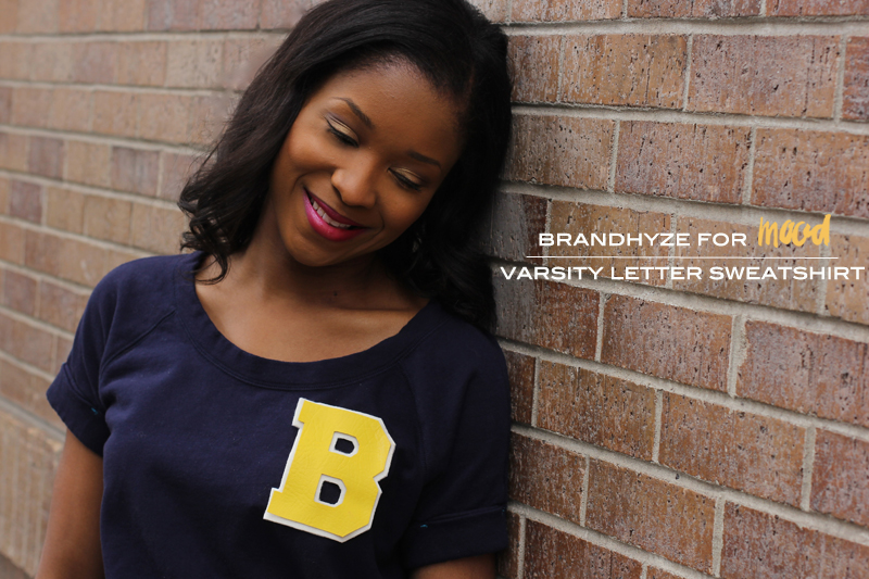 Varsity letter made with wool and faux leather from Mood Fabrics.