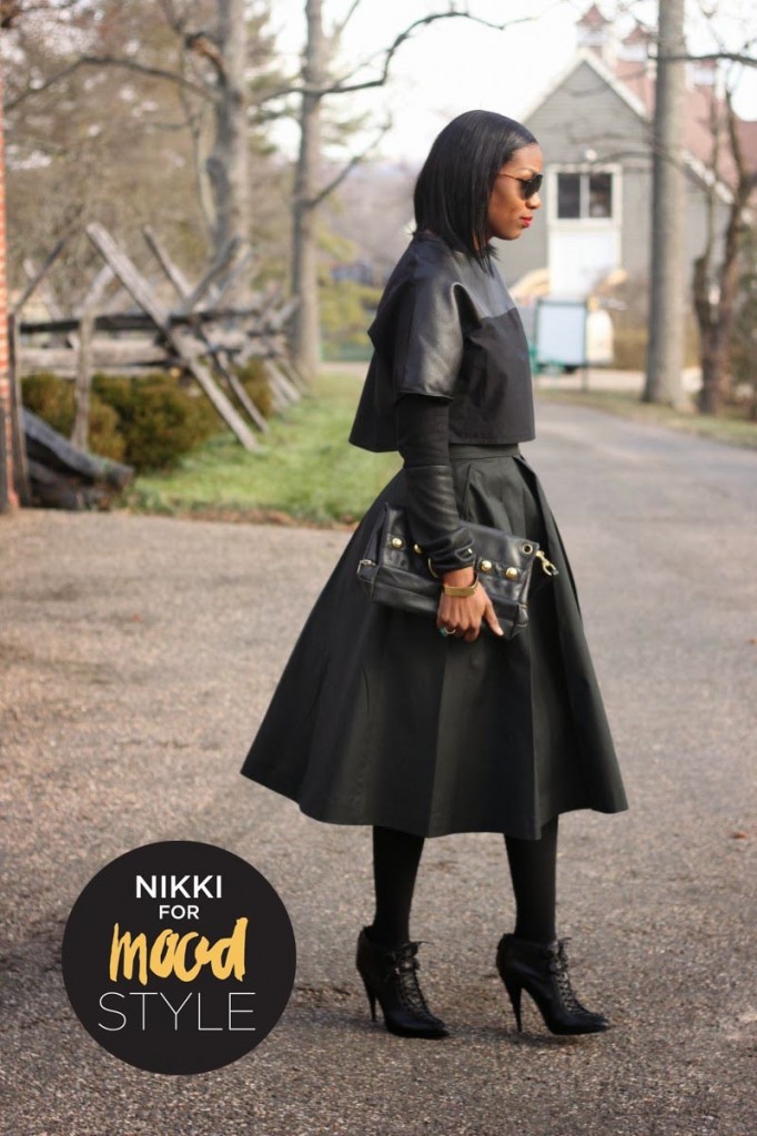Mood Style: Leather & cotton top paired with cotton twill midi skirt.