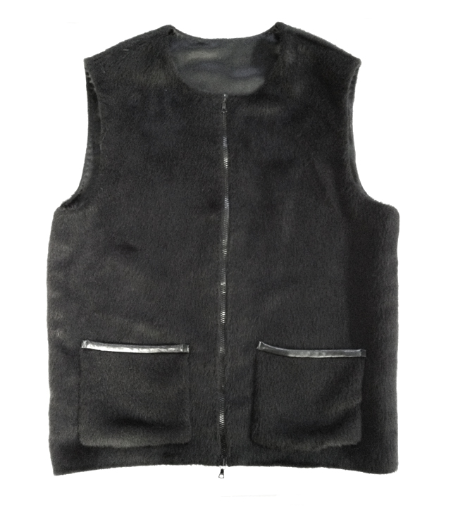 Front-zip vest made with black alpaca from Mood Fabrics NYC.