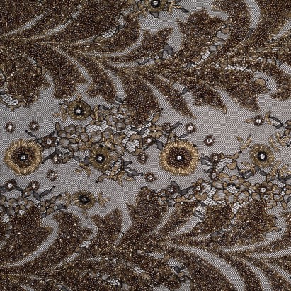 Black/Gold Floral Beaded Lace