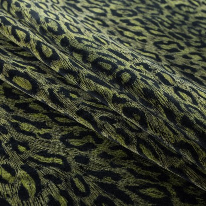 Woodbine and Black Leopard Printed Cotton Velveteen